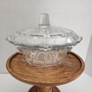 Vintage Candy Dish with Lid Beaded Panel Design KIG Indonesia Clear Glass 7”
